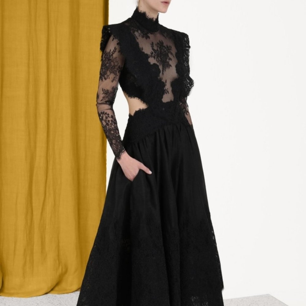 NWOT Authentic ZIMMERMANN Sensory lace linen and silk midi dress Size 1 Black - Picture 5 of 16